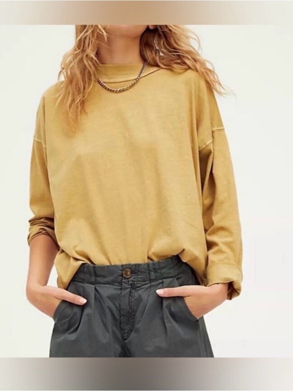 NWT we the free oversized yellow mock neck long sleeve tee